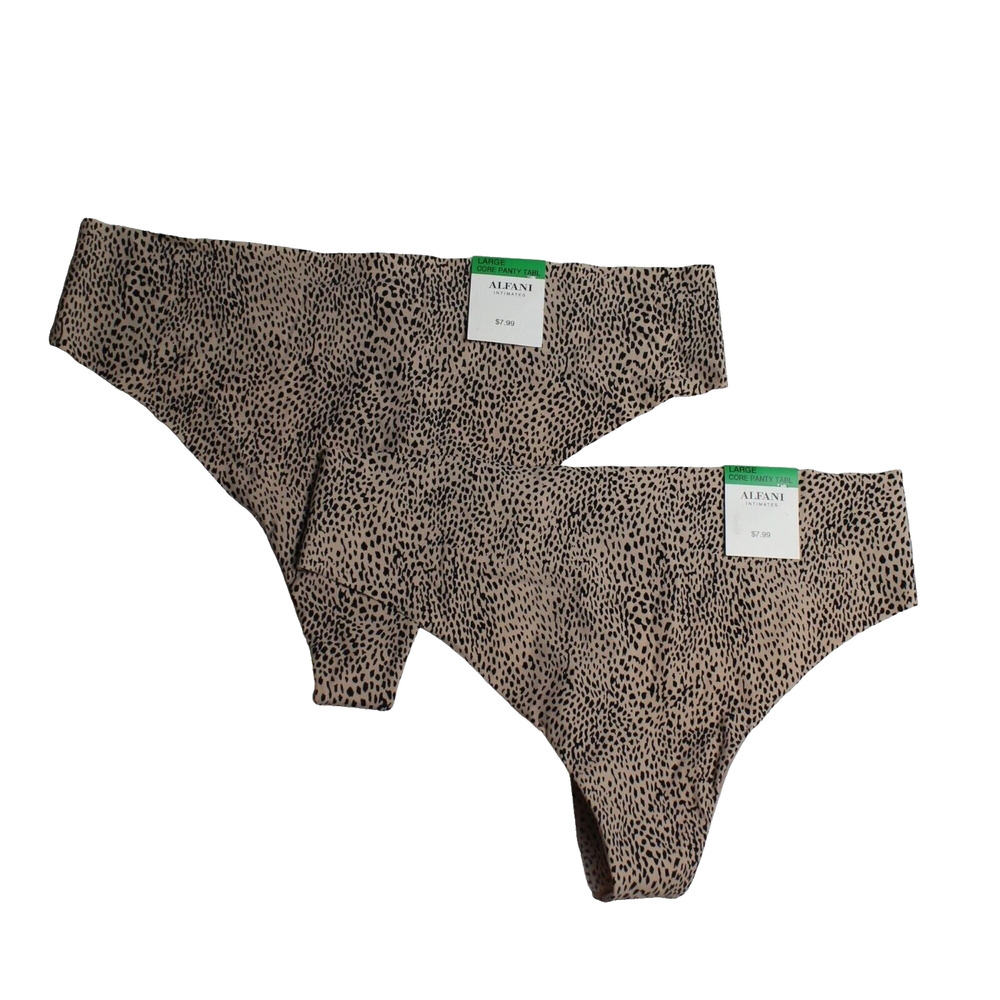Lot Bundle 2 Thong Underwear Panties Alfani Large No Show Tan Animal Print NEW